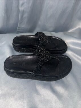 Tory Burch Black Embellished Platform Thong Sandals